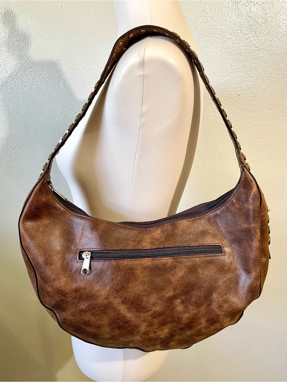 3D Belt Co Brown Leather Fringe Rhinestone Studded Hobo Bag Western NWT Purse